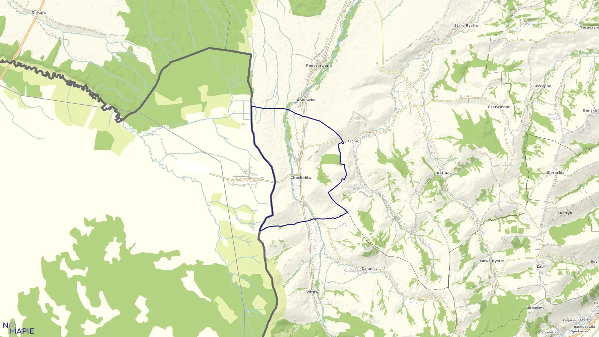 Mapa obrębu CHOCHOŁÓW w gminie Czarny Dunajec