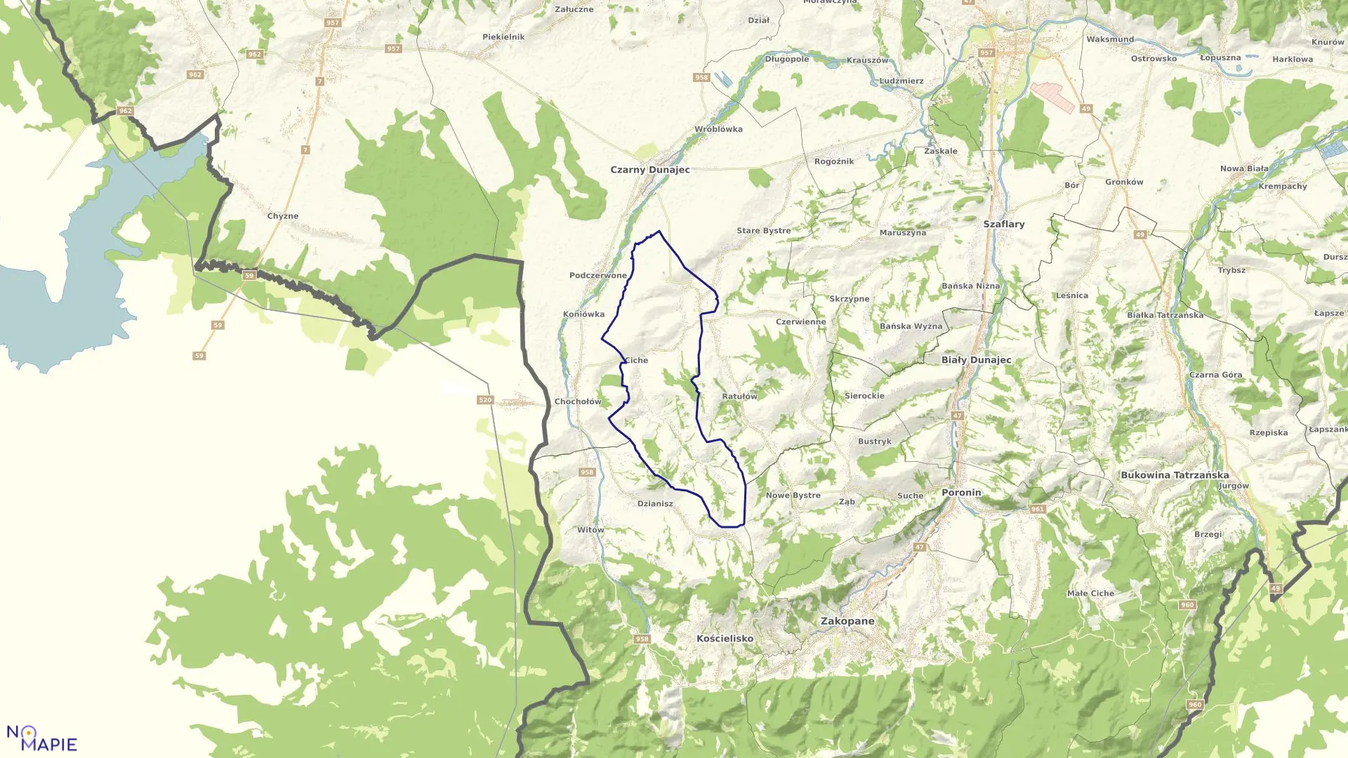 Mapa obrębu CICHE w gminie Czarny Dunajec