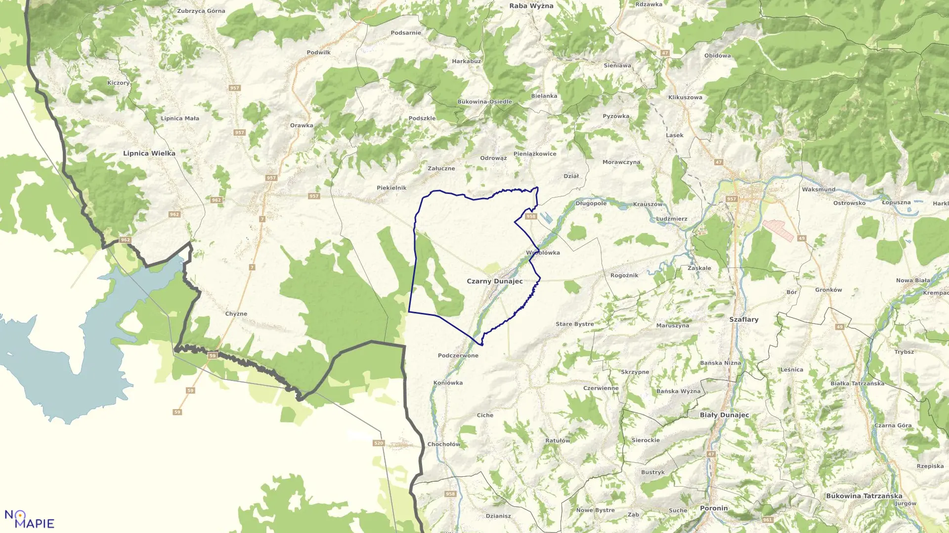 Mapa obrębu CZARNY DUNAJEC w gminie Czarny Dunajec