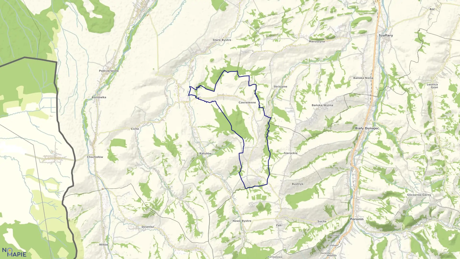 Mapa obrębu CZERWIENNE w gminie Czarny Dunajec