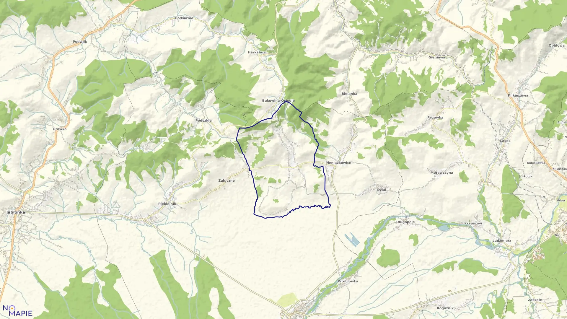 Mapa obrębu ODROWĄŻ w gminie Czarny Dunajec