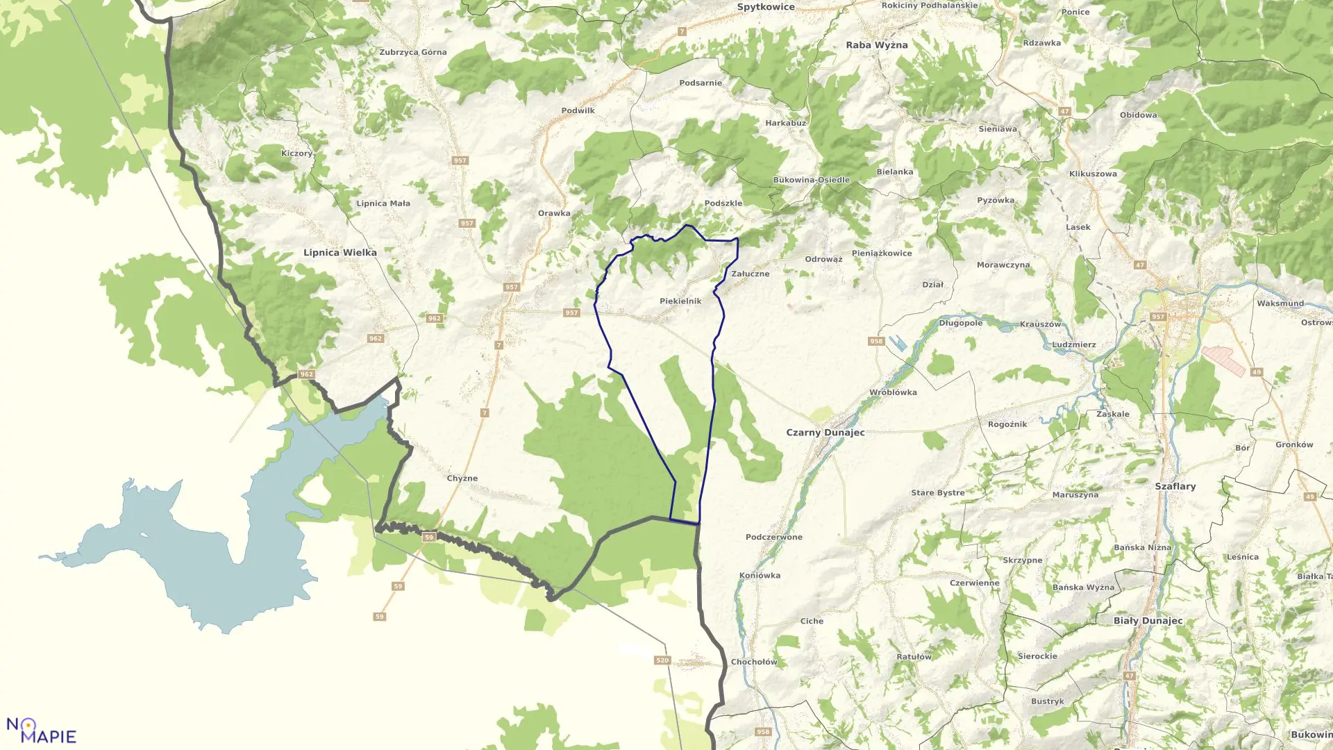 Mapa obrębu PIEKIELNIK w gminie Czarny Dunajec