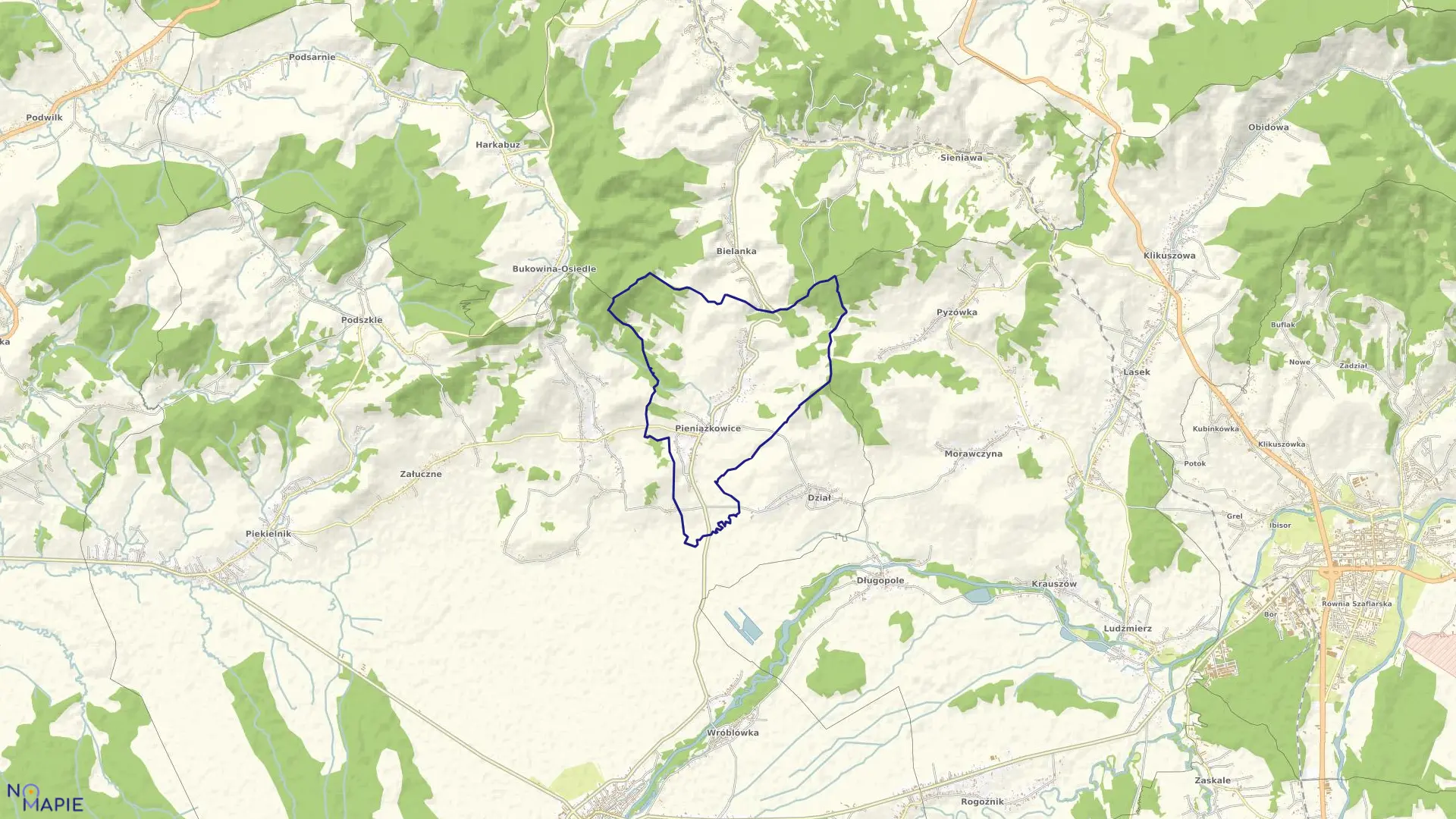 Mapa obrębu PIENIĄŻKOWICE w gminie Czarny Dunajec