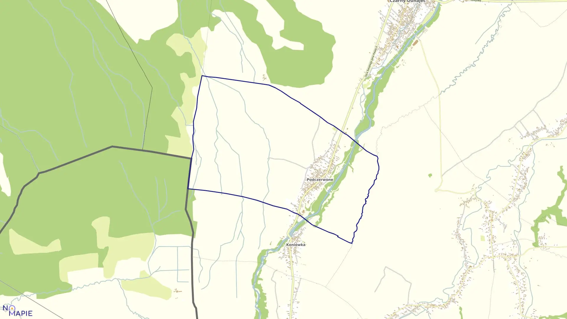 Mapa obrębu PODCZERWONE w gminie Czarny Dunajec