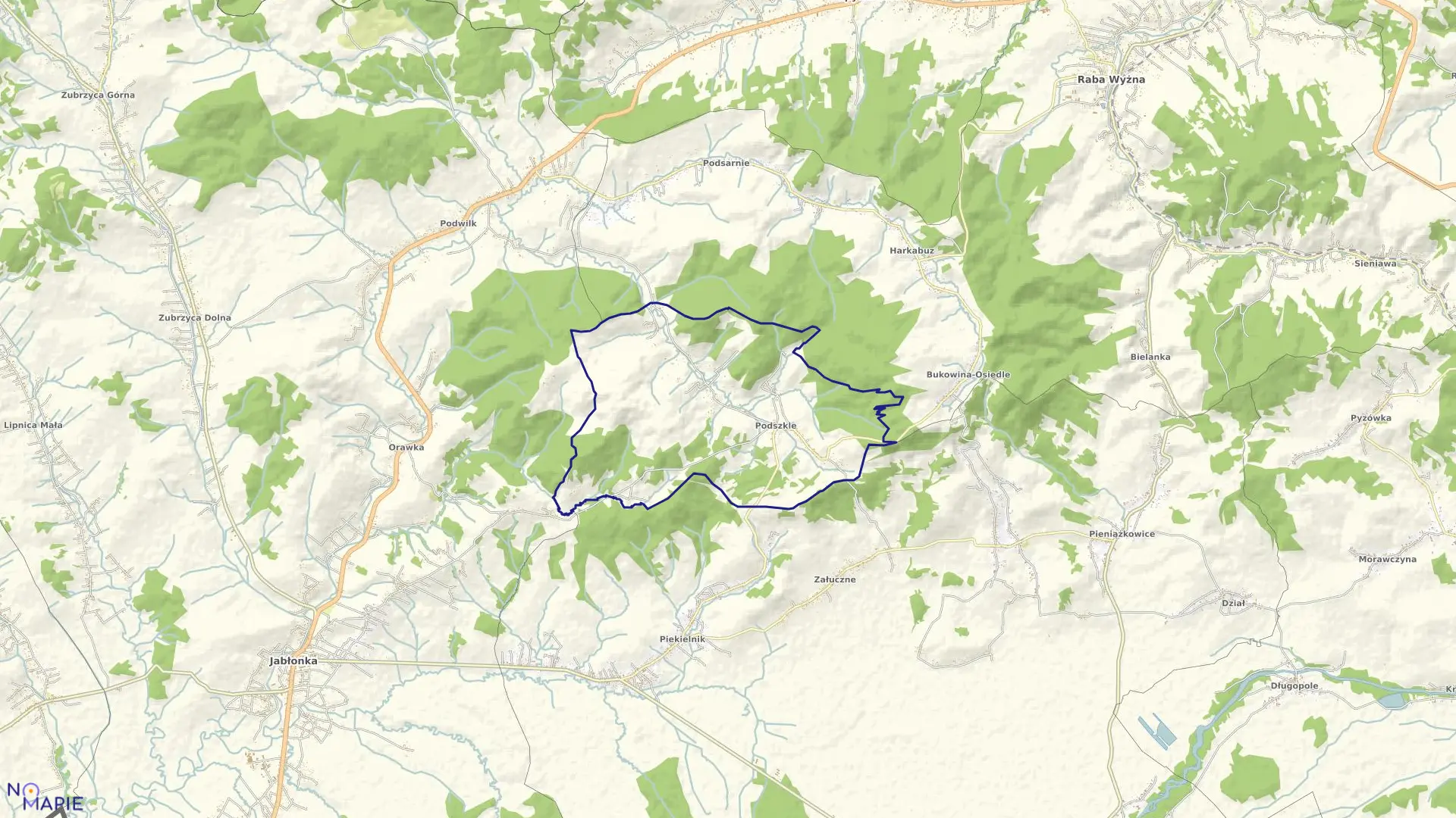 Mapa obrębu PODSZKLE w gminie Czarny Dunajec