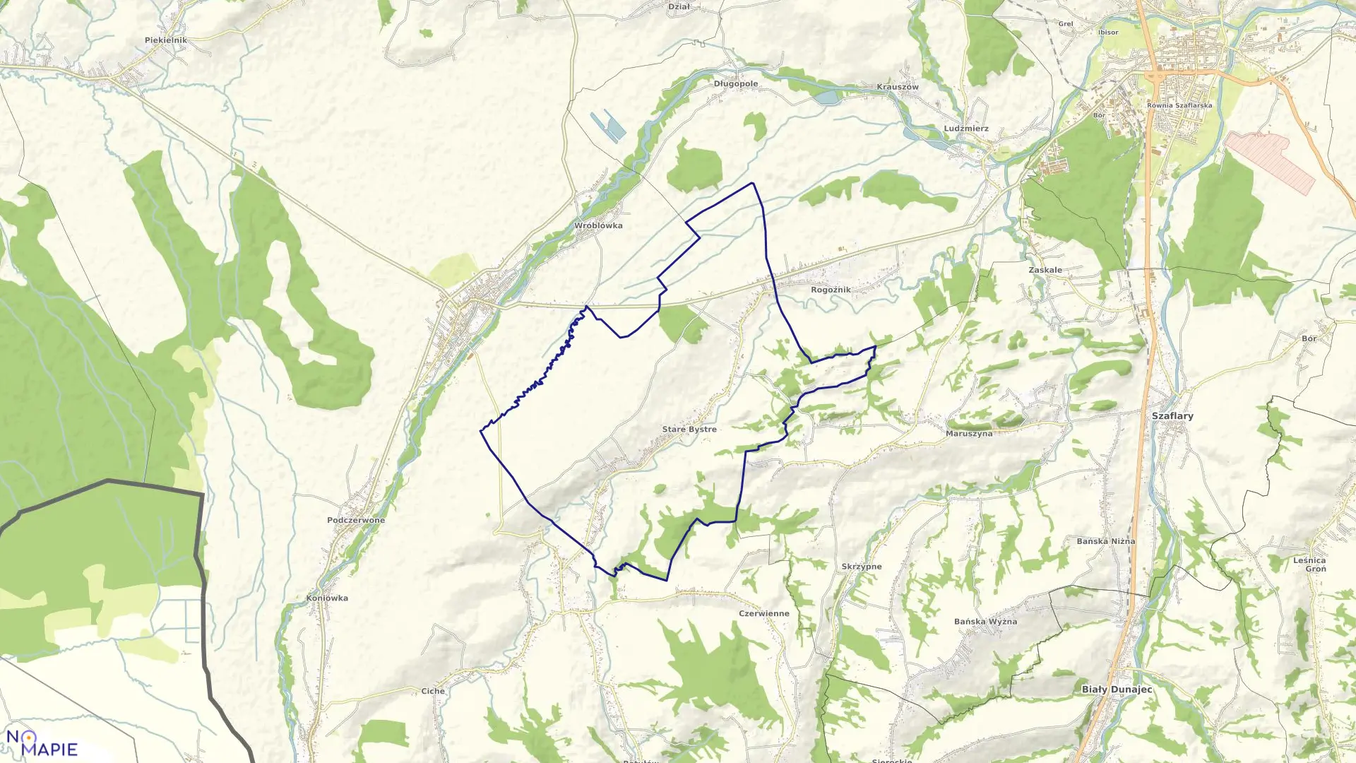 Mapa obrębu STARE BYSTRE w gminie Czarny Dunajec